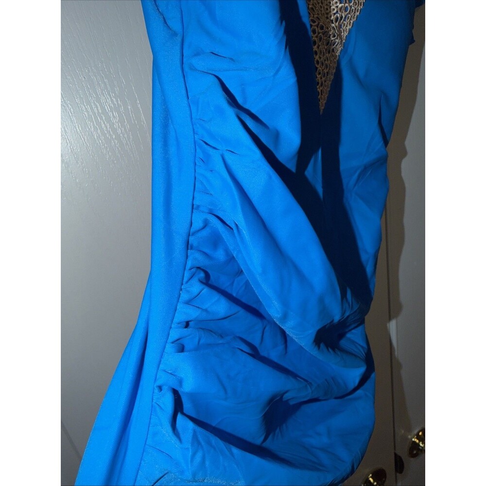 Women Swim Bathing Suit One piece Sz Med Ruffle Sleeve Crochet Blue NWOT Boho - Picture 4 of 12